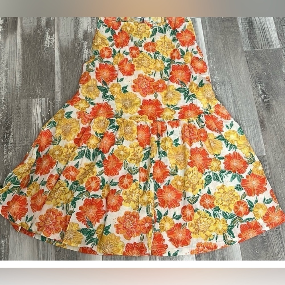 Zara Orange Floral Ruffled Linen Blend Sundress 11-12Y - Picture 7 of 13